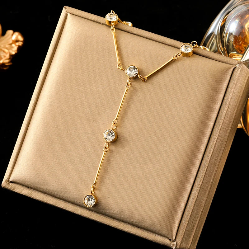 EILIECK 316L Stainless Steel Colorful Crystal Zirconia Charm Necklace For Women Fashion Waterproof Neck Chain Jewelry Gift