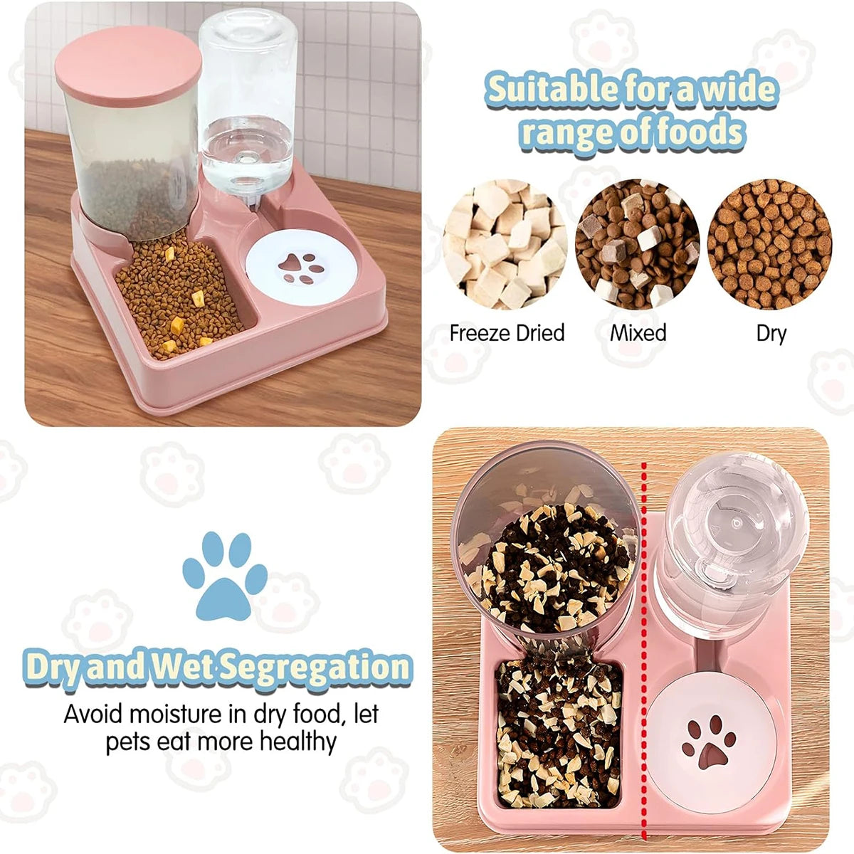 "Purrfect Duo: Automatic Food & Water Dispenser for Happy Pets"