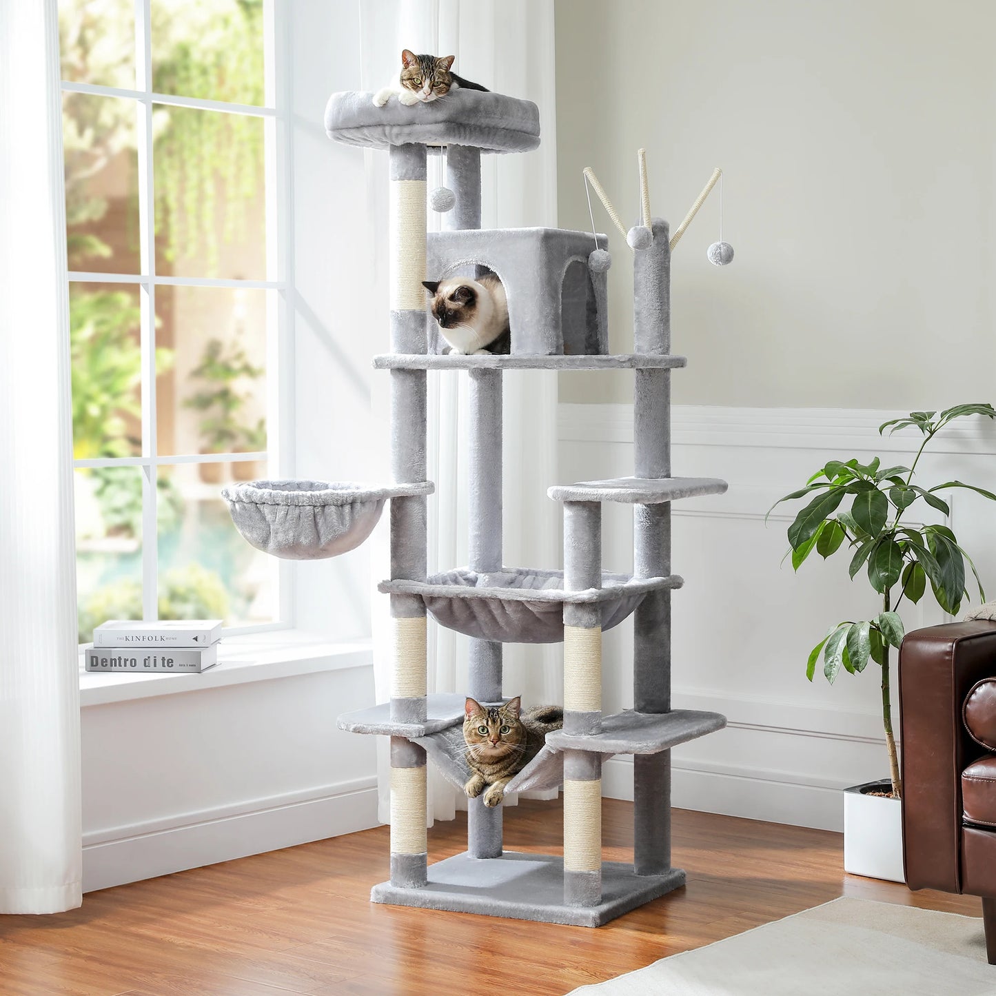 Large Cat Tree Tall Cat Tower for Indoor Cats Multi-Level Plush Cat Condo with Scratching Posts Scratching Boards Perches Caves