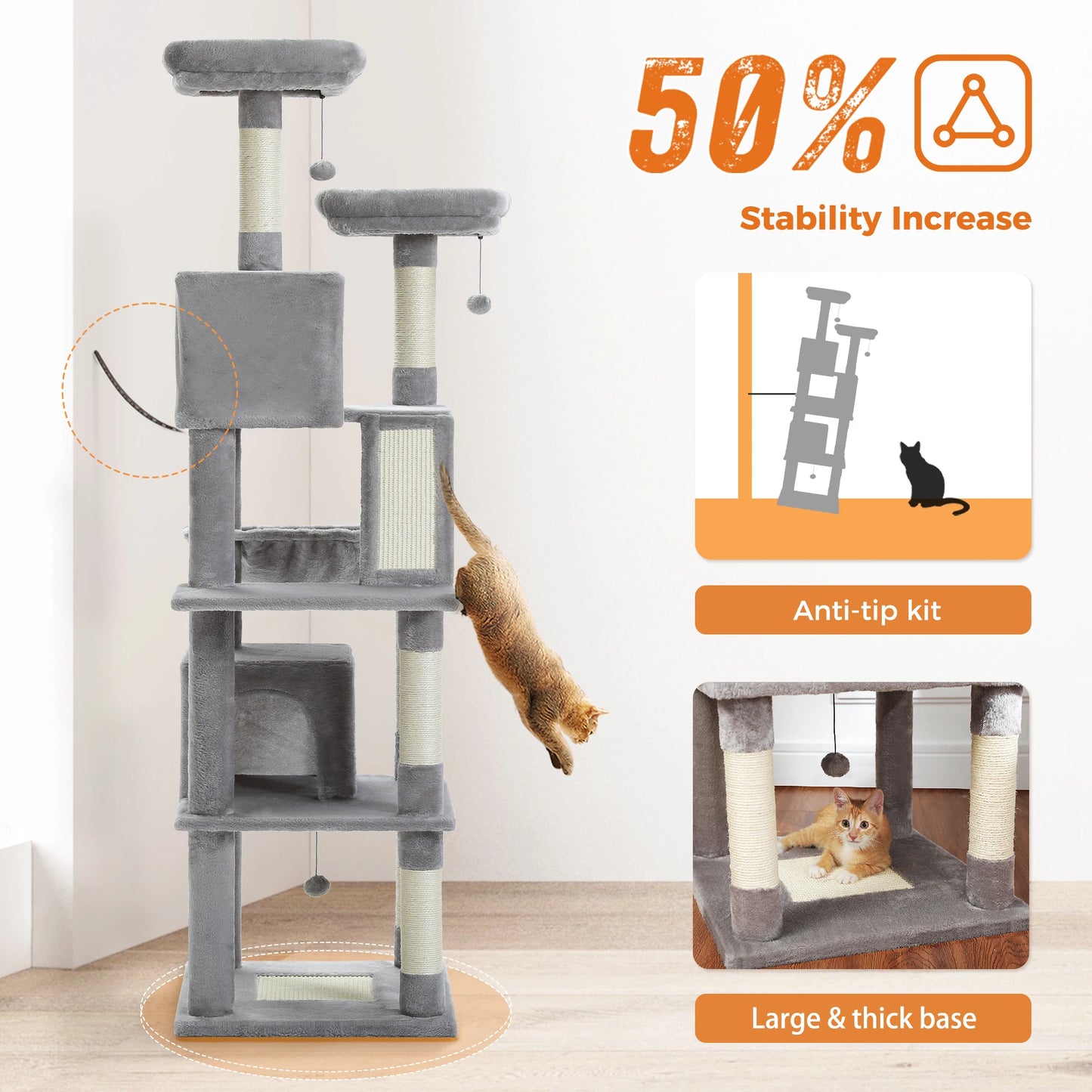 Large Cat Tree Tall Cat Tower for Indoor Cats Multi-Level Plush Cat Condo with Scratching Posts Scratching Boards Perches Caves