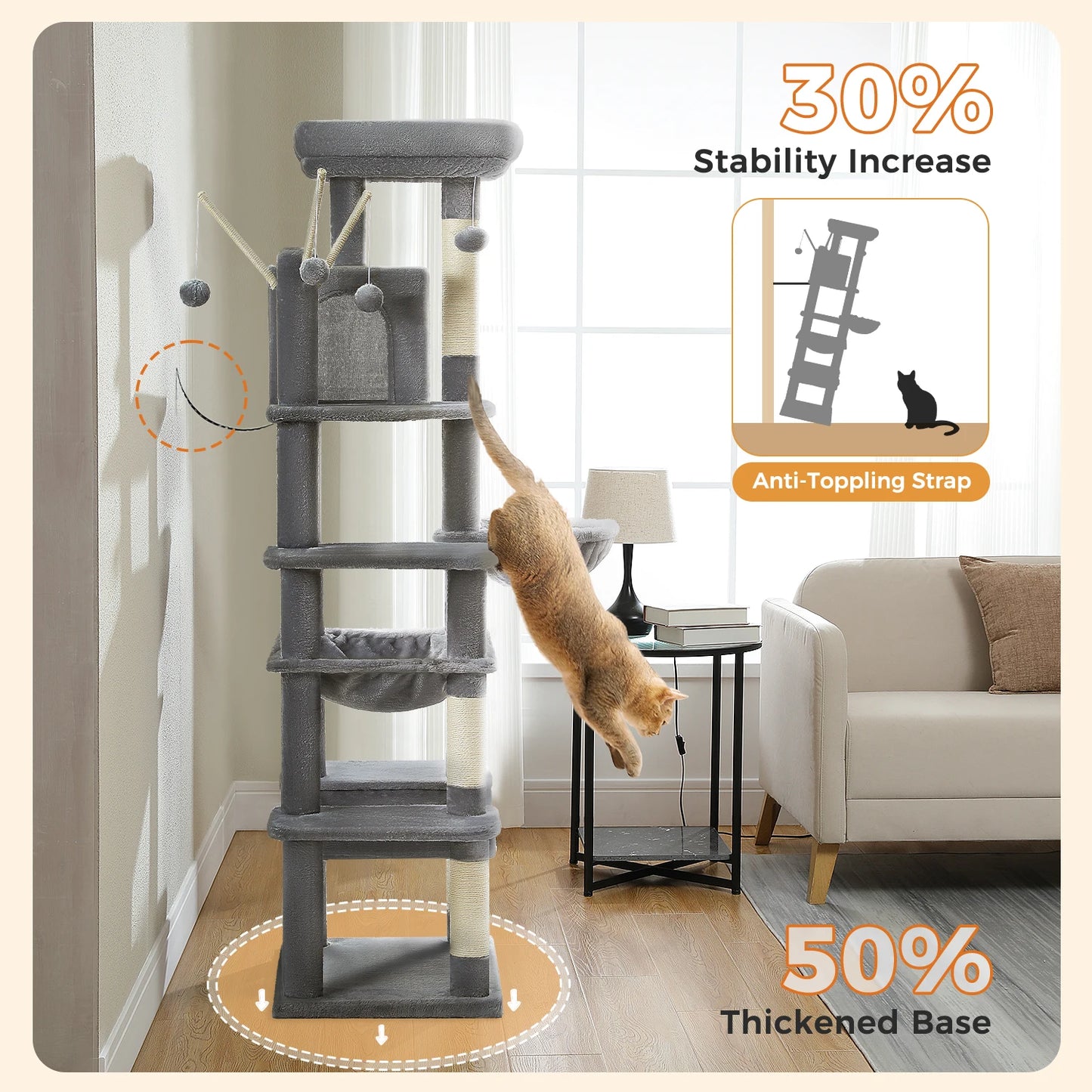 Large Cat Tree Tall Cat Tower for Indoor Cats Multi-Level Plush Cat Condo with Scratching Posts Scratching Boards Perches Caves