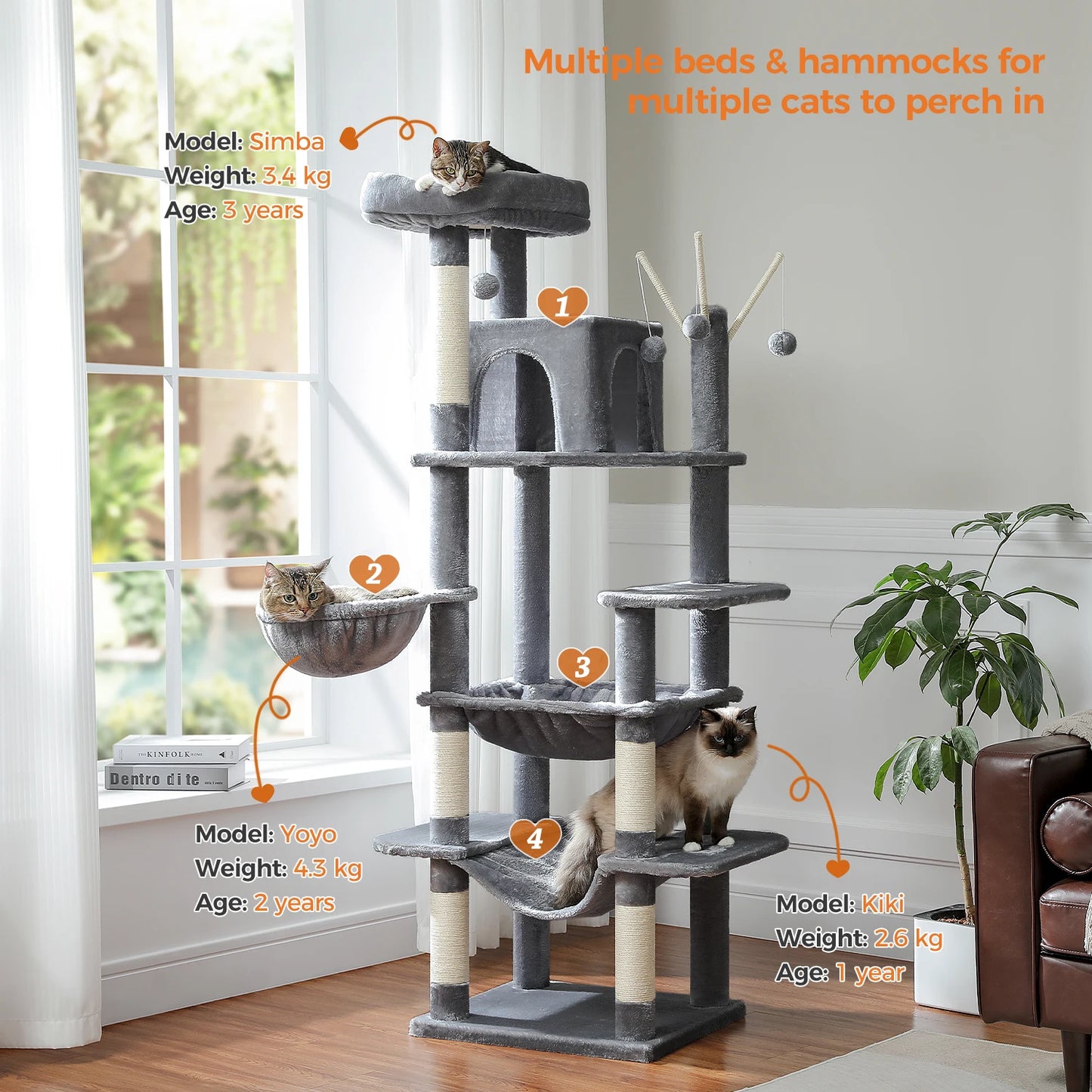 Large Cat Tree Tall Cat Tower for Indoor Cats Multi-Level Plush Cat Condo with Scratching Posts Scratching Boards Perches Caves