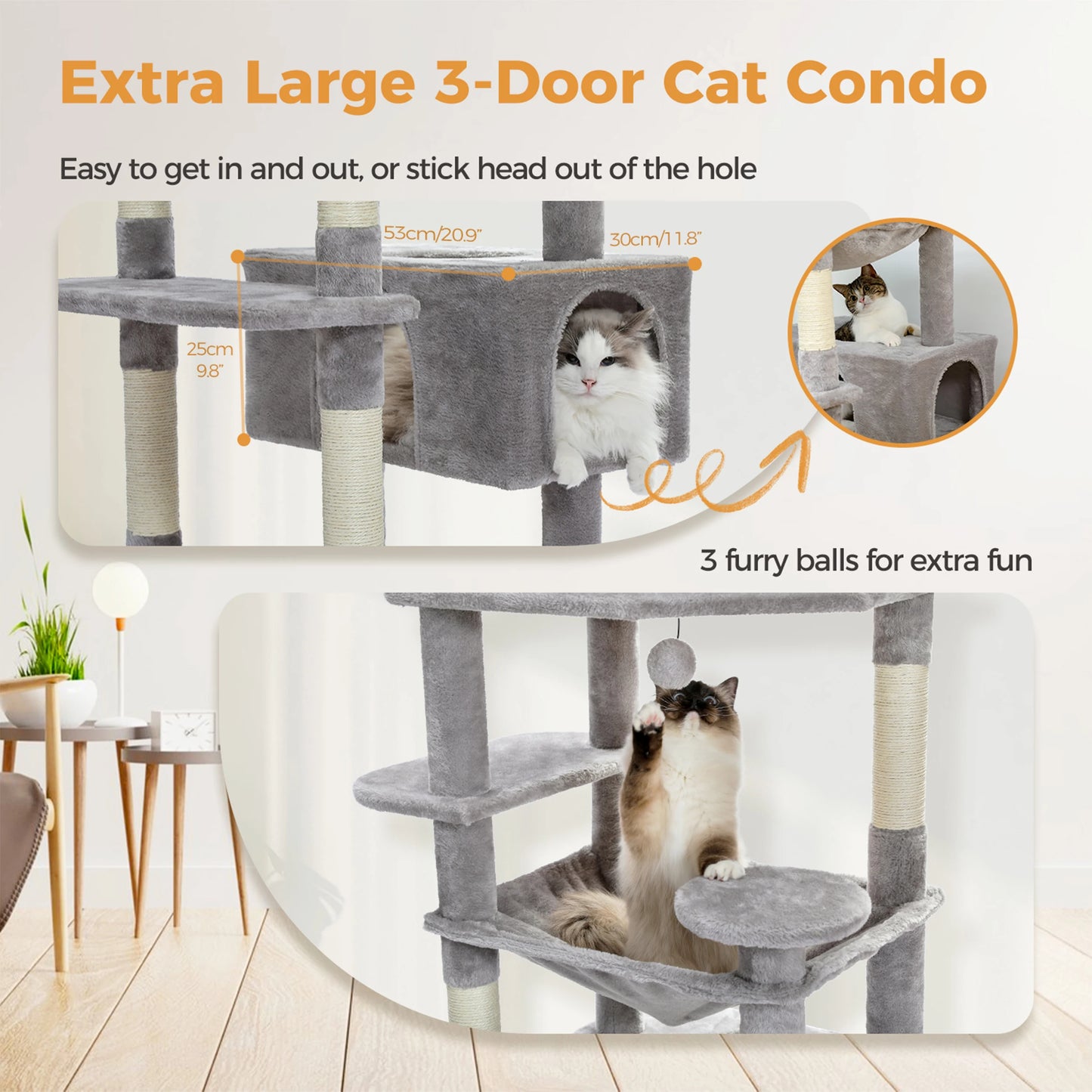 Large Cat Tree Tall Cat Tower for Indoor Cats Multi-Level Plush Cat Condo with Scratching Posts Scratching Boards Perches Caves