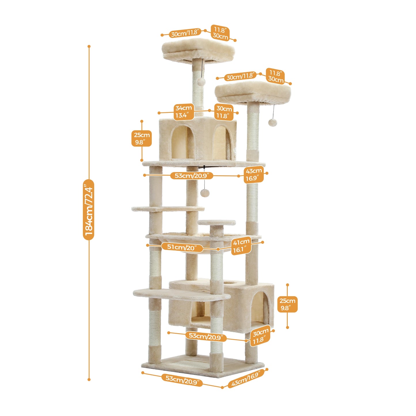 Large Cat Tree Tall Cat Tower for Indoor Cats Multi-Level Plush Cat Condo with Scratching Posts Scratching Boards Perches Caves