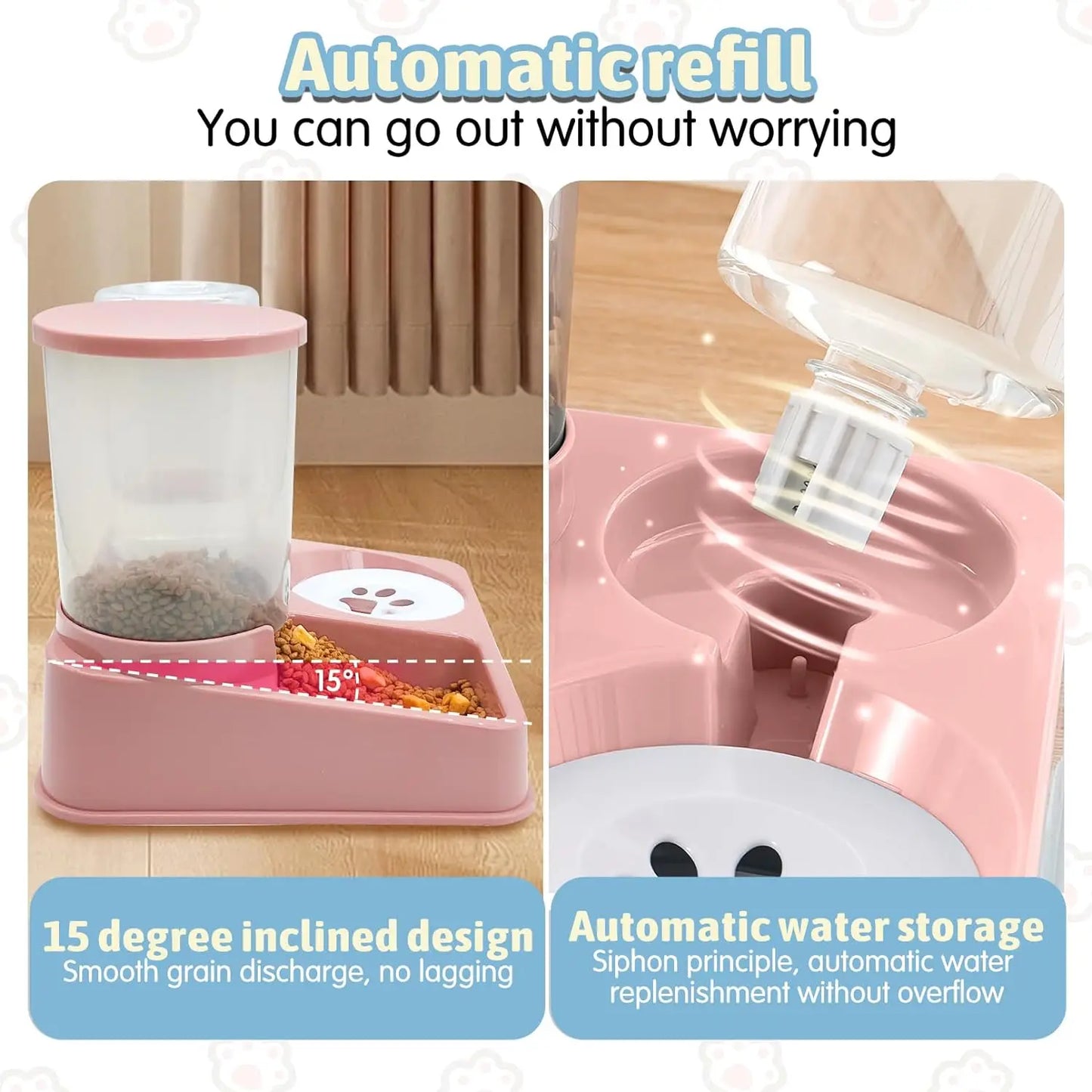 "Purrfect Duo: Automatic Food & Water Dispenser for Happy Pets"