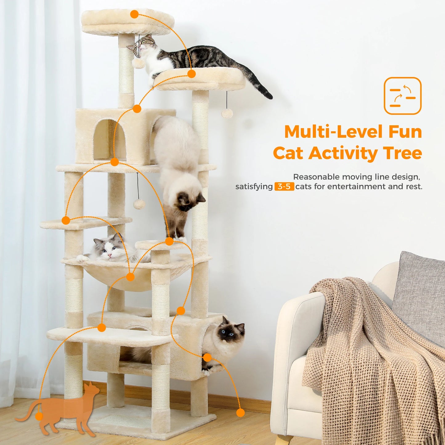 Large Cat Tree Tall Cat Tower for Indoor Cats Multi-Level Plush Cat Condo with Scratching Posts Scratching Boards Perches Caves