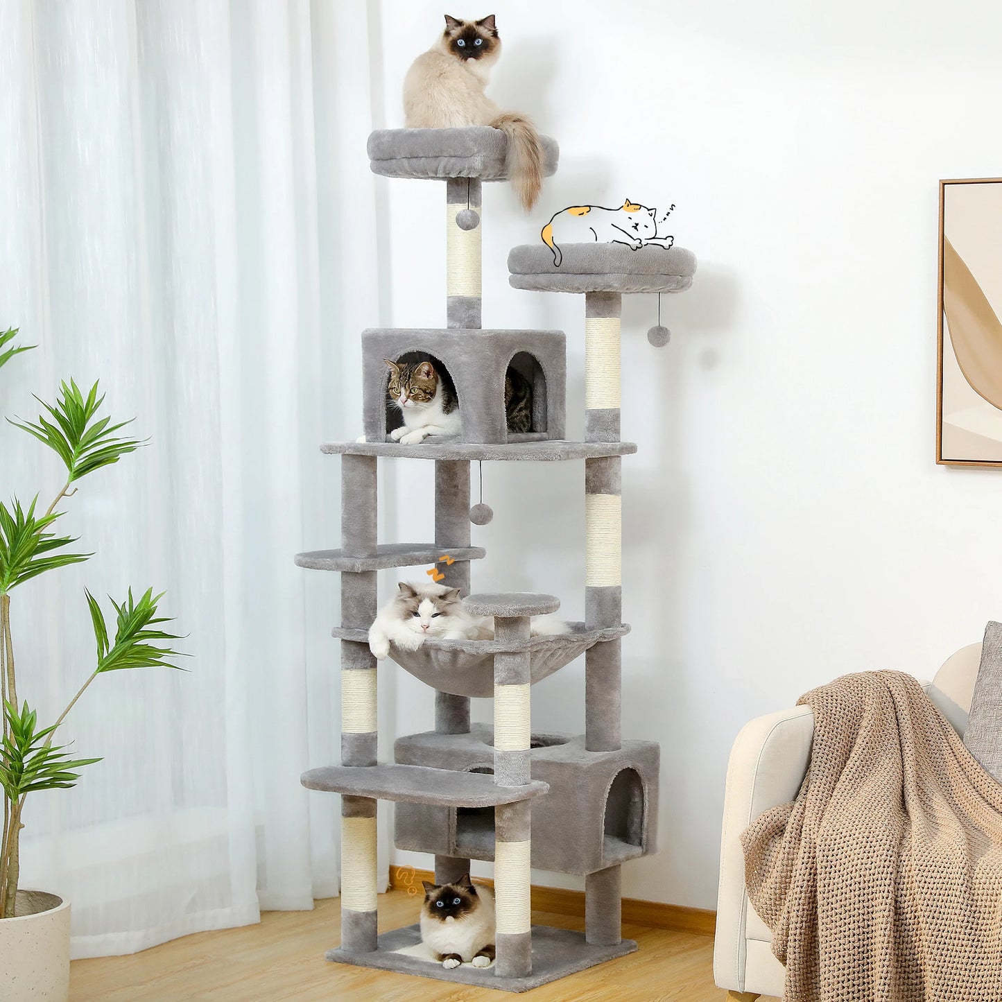 Large Cat Tree Tall Cat Tower for Indoor Cats Multi-Level Plush Cat Condo with Scratching Posts Scratching Boards Perches Caves