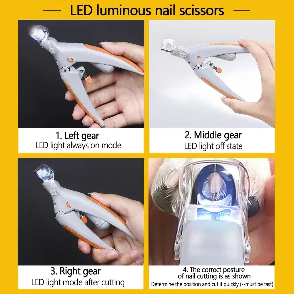 Professional Pet Nail Clipper Scissors With LED Light , Cat Dog Nail Clippers .