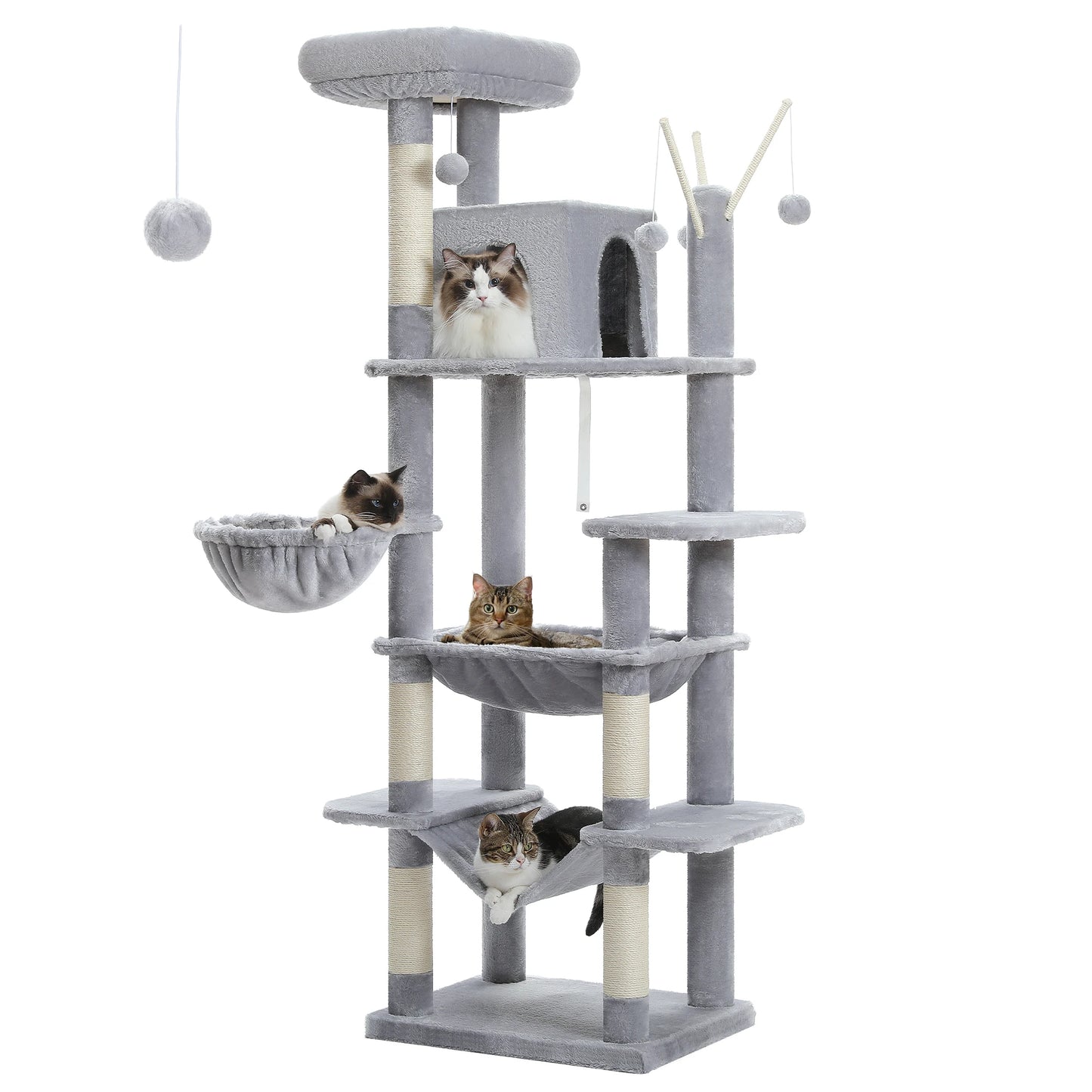 Large Cat Tree Tall Cat Tower for Indoor Cats Multi-Level Plush Cat Condo with Scratching Posts Scratching Boards Perches Caves