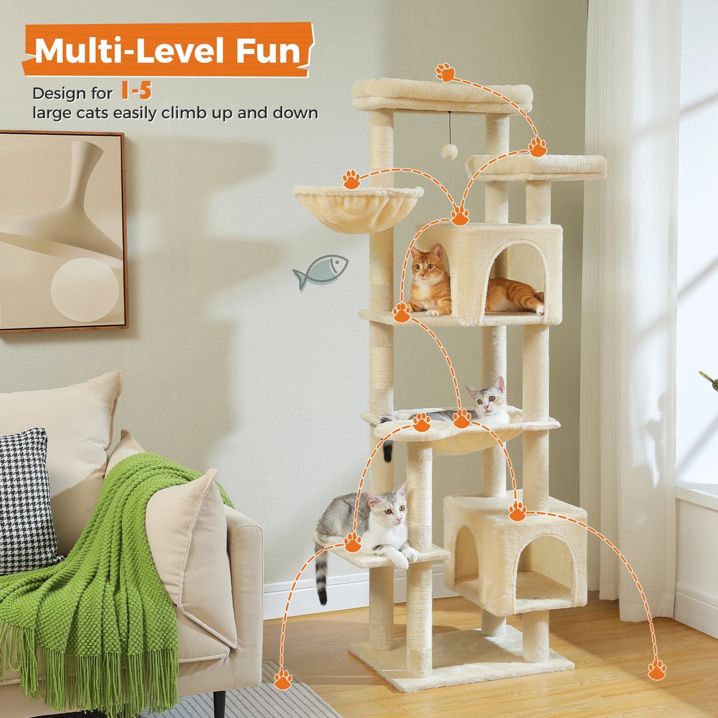 Large Cat Tree Tall Cat Tower for Indoor Cats Multi-Level Plush Cat Condo with Scratching Posts Scratching Boards Perches Caves