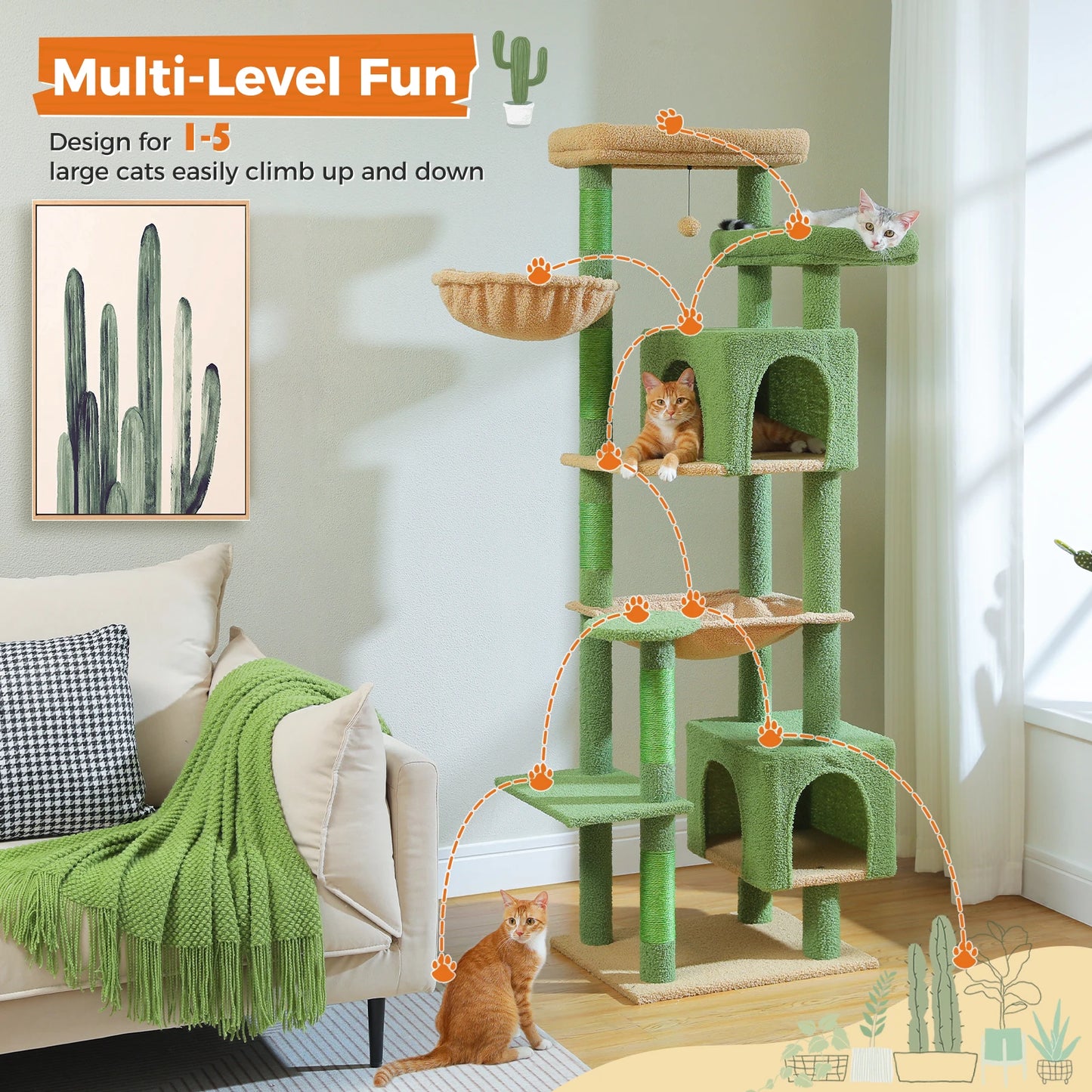 Large Cat Tree Tall Cat Tower for Indoor Cats Multi-Level Plush Cat Condo with Scratching Posts Scratching Boards Perches Caves