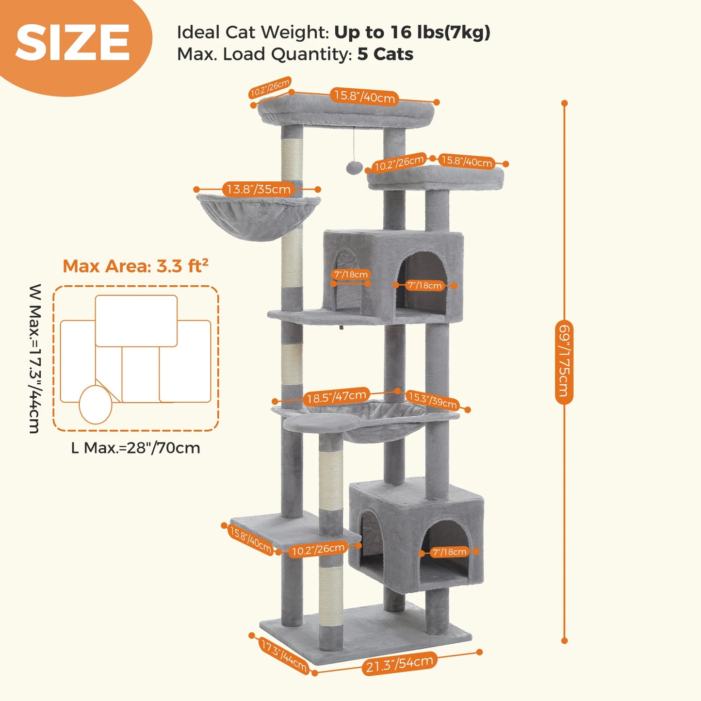 Large Cat Tree Tall Cat Tower for Indoor Cats Multi-Level Plush Cat Condo with Scratching Posts Scratching Boards Perches Caves