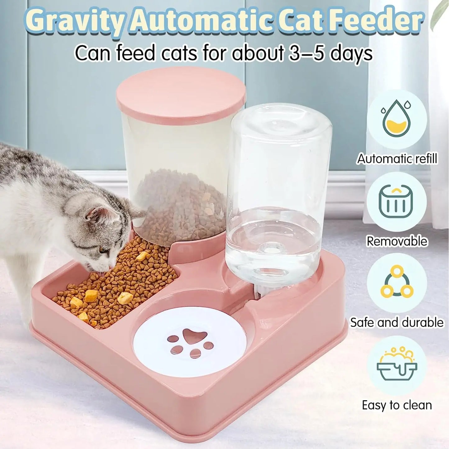 "Purrfect Duo: Automatic Food & Water Dispenser for Happy Pets"