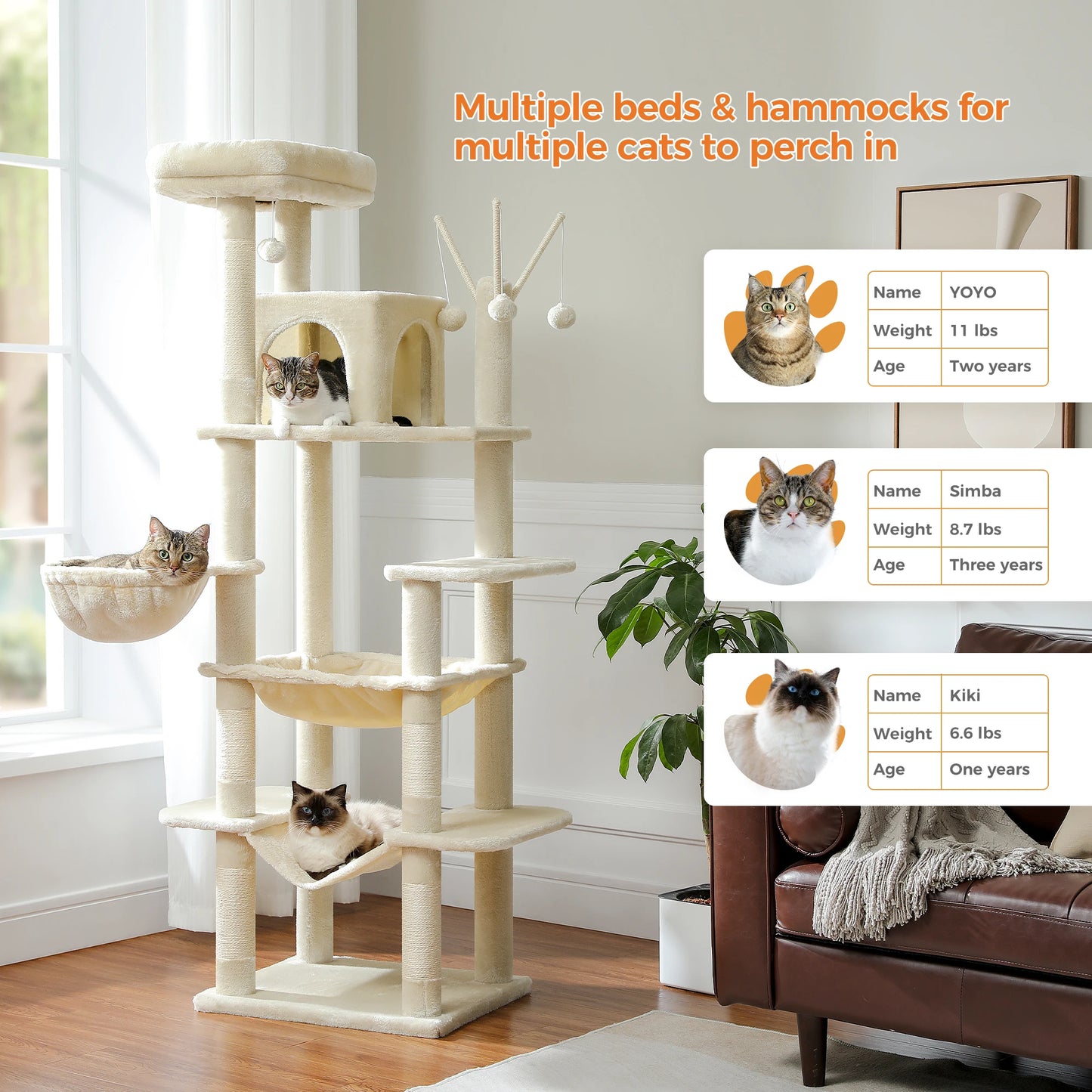 Large Cat Tree Tall Cat Tower for Indoor Cats Multi-Level Plush Cat Condo with Scratching Posts Scratching Boards Perches Caves